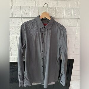 HUGO BOSS Mens “Kenno” Dress Shirt Black/Grey Long Sleeve